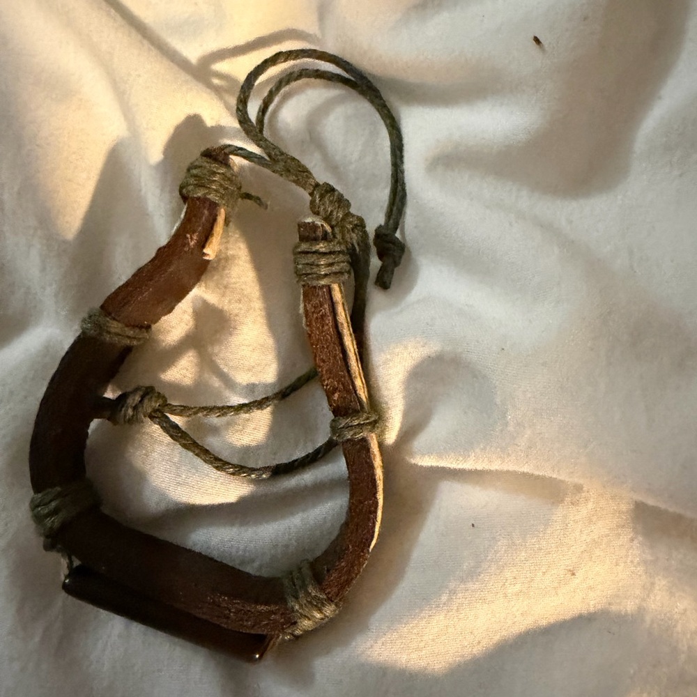 Rustic Leather Bracelet with Green Cord